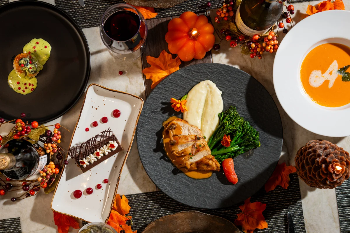 Hanukkah meal on dinner table